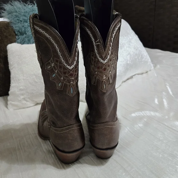 TONY LAMA WOMEN'S CHOCOLATE RANCHO SNIP TOE WESTERN BOOTS Size 8 EUC! - Picture 4 of 12
